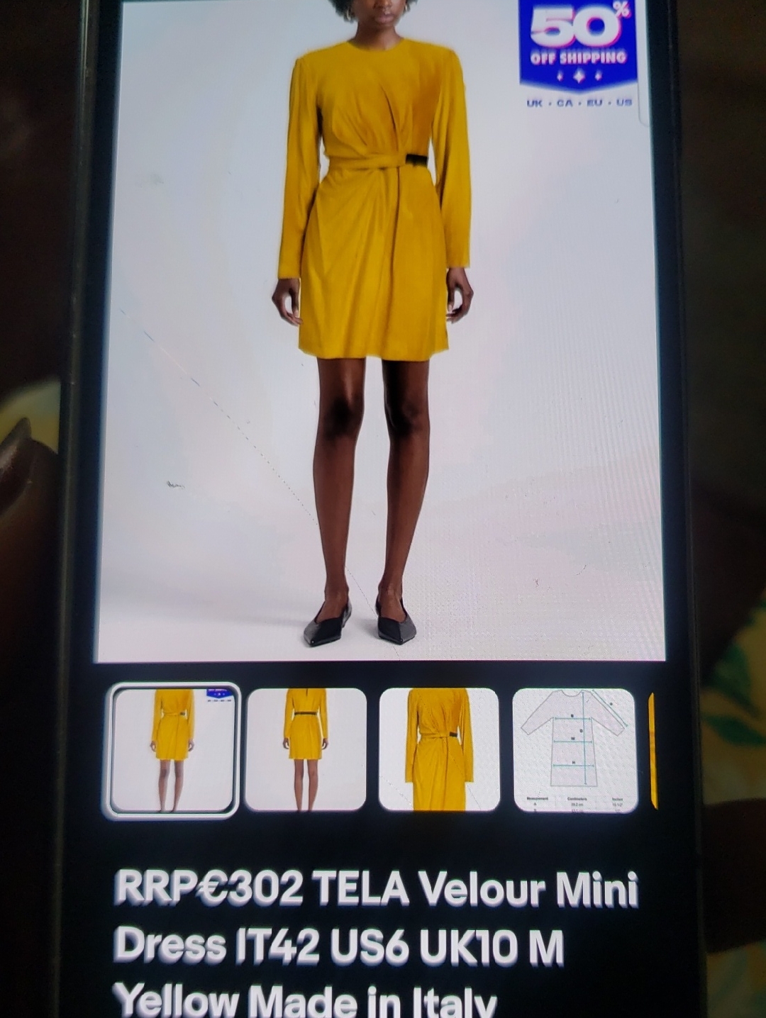Tela Mustard Velour Long-Sleeve Mini Dress